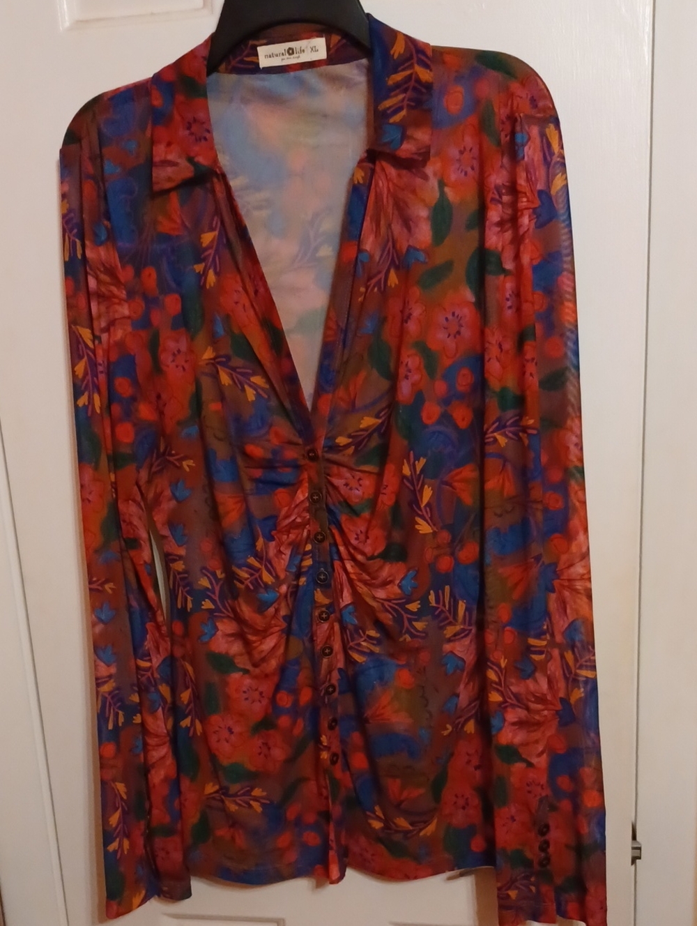 NATURAL LIFE Multicolor Floral Sheer Top in Rust, Blue and Green